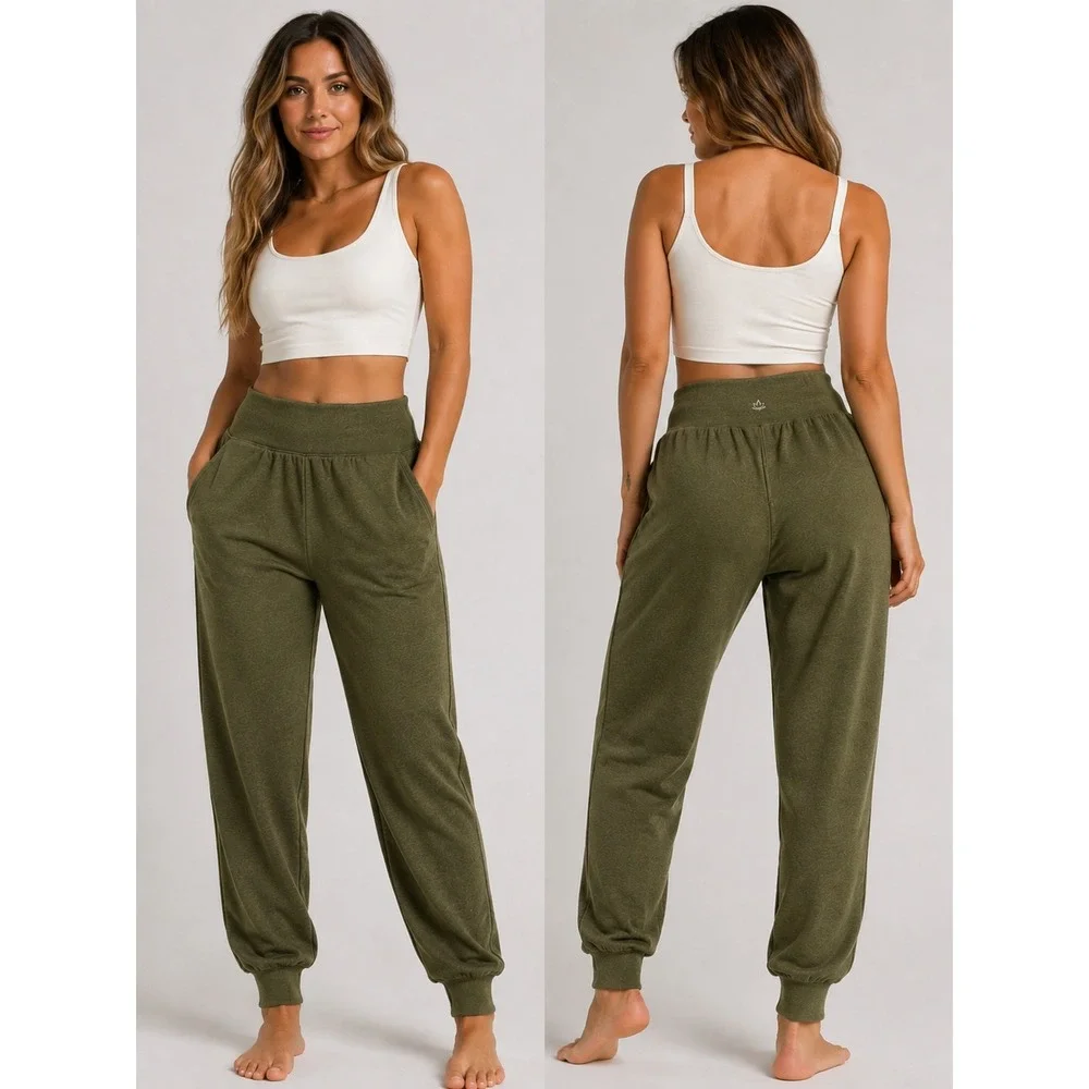 Beyond Yoga Joggers Womens Medium Olive Green Spacedye High Waisted Relaxed Fit